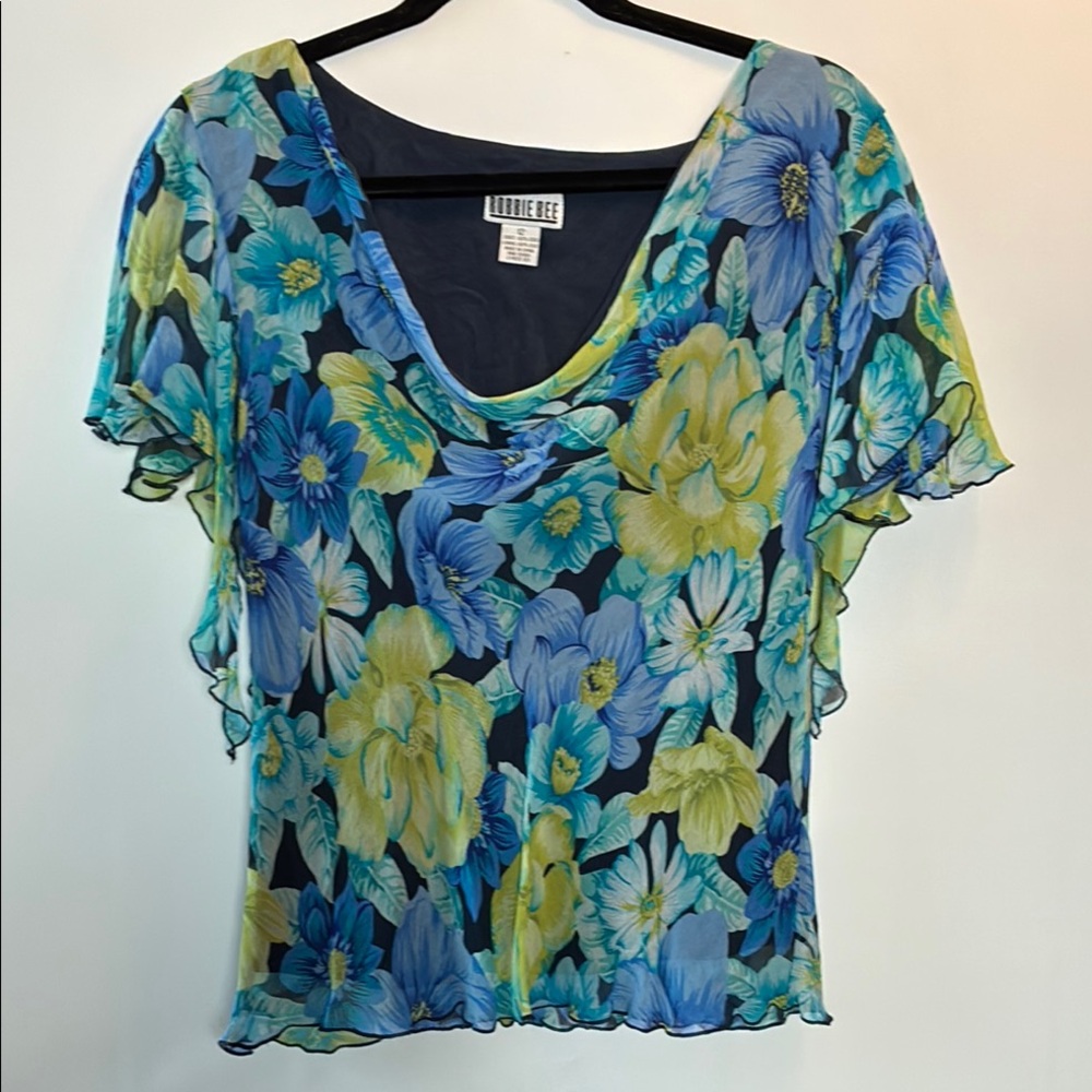 Vintage Silk Robbie Bee Blue Floral Blouse